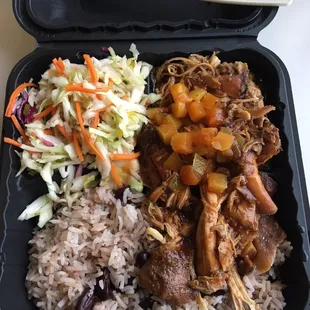 Jerk Chicken, Rice and Beans with Dill Slaw