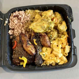 NUFF NUFF FOOD PLATE (Jerk Chicken, Curry Chicken, Rice and Peas, Mac and Cheese, Plantains)