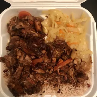 Stew chicken w/ rice and steamed veggies (Size L, $12.50) -- such huge portions! And chicken is so tender