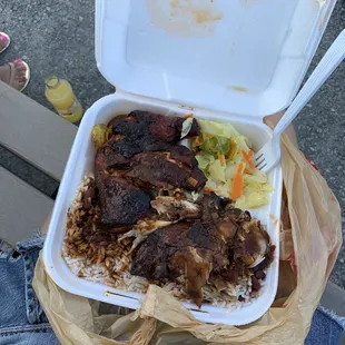 Friendly service and deliciously spicy jerk chicken. I would recommend!