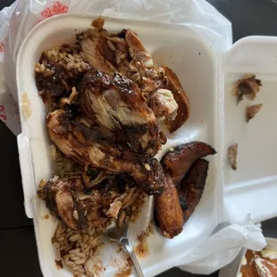 pulled pork in a styrofoam container