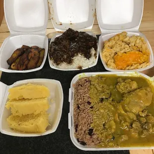 Curry Chicken, Cornbread, Plantains, Oxtail, and mac n Mac and Cheese!