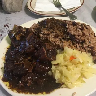 Oxtail cabbage and peas