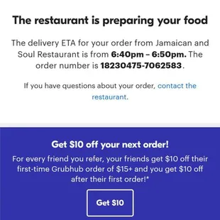 Ordered from Grubhub at 5:02pm and notice the time of my screenshot is 7:09pm.