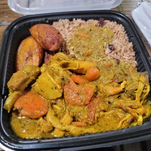 Chicken Curry with 2 sides: Rice &amp; Peas and Plantains