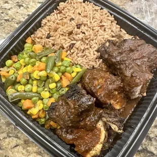 Jerk Chicken with rice and peas and Mixed Vegetables, SM