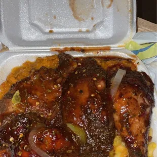 Jerk Chicken Macaroni and Cheese yams