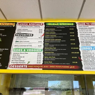 the menu of the restaurant