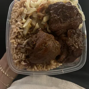 Lunch special - stew, rice and peas