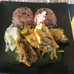 Curry Chicken Meal, Steamed Cabbage Green Beans and Carrots, Rice and Peas only