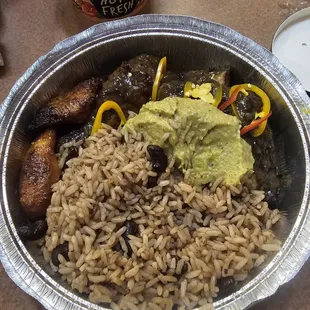 Jerk chicken with rice and beans
