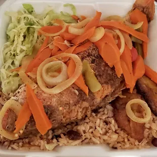 chicken, rice, and vegetables