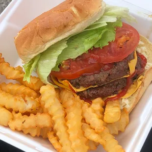a burger and french fries