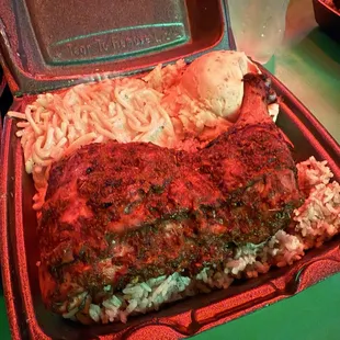 Jerk Chicken  Caribbean Macaroni  Potato Salad  Rice