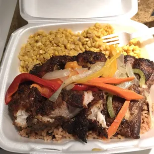 Jamaican Jerk Catfish with red beans and rice