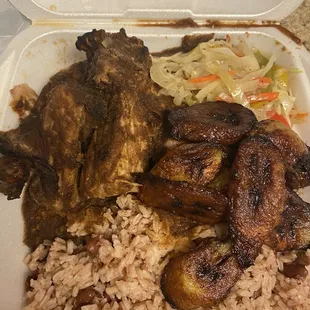 Jerk Chicken meal add plantains (+ ~$3 and worth it) Fried Plantains