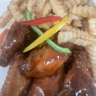 Honey Hennessy wings &amp; French fries