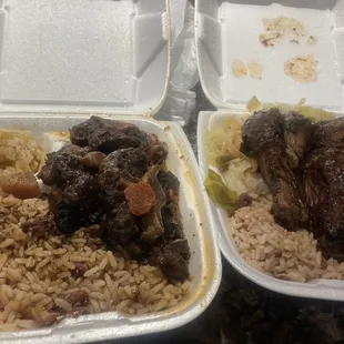 Oxtail (left) , Jerk Chicken (right)