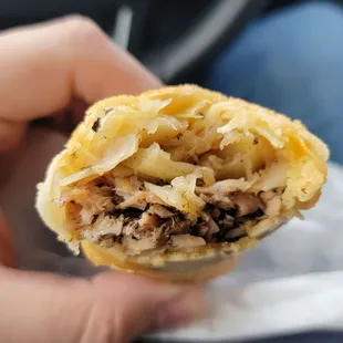 Just jerk chicken and cabbage in the egg roll