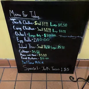 Menu at the door