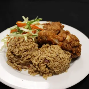 fry chicken raw vag with rice&amp;peas
