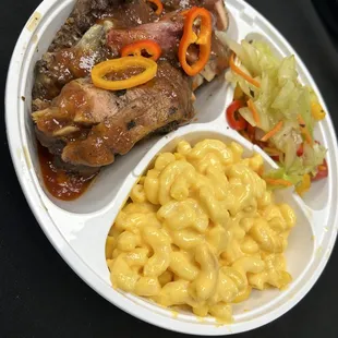 Jerk chicken cabbage and Mac and cheese