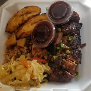 a styrofoam container of food