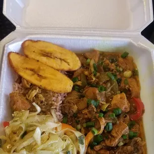 a styrofoam meal in a styrofoam container