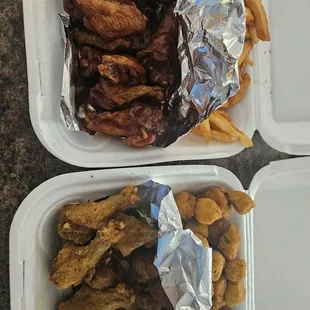 10 piece combos. Bbq w ff. Lemon pepper w. okra