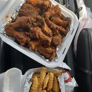 20 pc HOT lemon pepper all drums with fries.