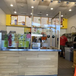 the counter area of a fast food restaurant