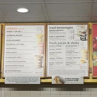 menus on a wall in a restaurant