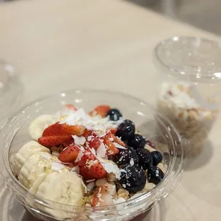 a bowl of fruit and yogurt on a table