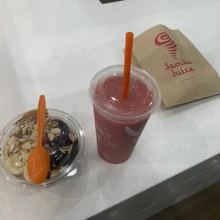 a smoothie and a smoothie on a table