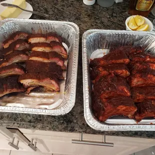 This was some of the ribs that they catered for us on Father&apos;s Day, left was dry rub no sauce. Right was bbq they were out this world!