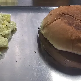 Bologna sandwich with potato salad