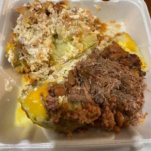 a meal in a styrofoam container