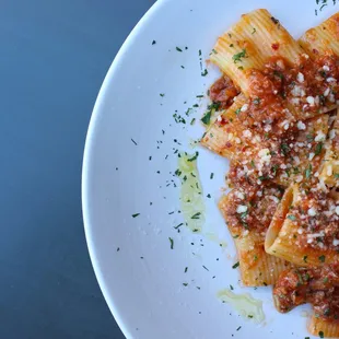 Pacherri with spicy pork sausage sugo