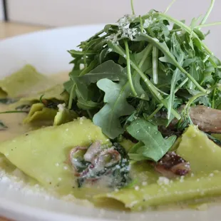 Arugula pappardelle with braised pork, lemon, and pecorino