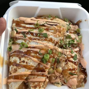 Quesotta. It's a quesadilla with wonderful sauces and grilled chicken inside.