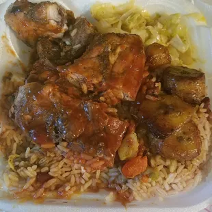 a meal in a styrofoam container