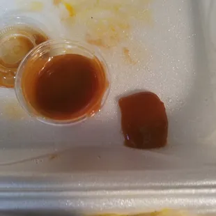 the contents of a meal in a styrofoam container