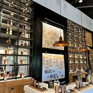 a bar with bottles of liquor