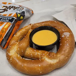 Pretzel with beer cheese.