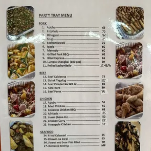 Party tray menu