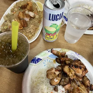 pancit, buko juice, sago&apos;t gulaman, chicken barbeque