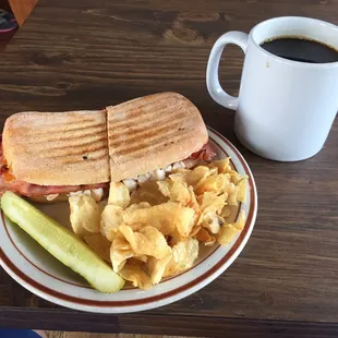 a sandwich and chips