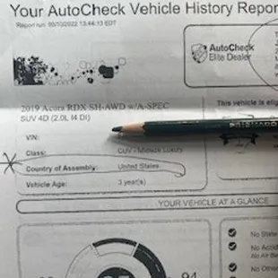 i was given autocheck above score 95. When I went to Acura of Tulsa and they ran. NO VIN FOUND IN US. They decoded no flag went up tag offic
