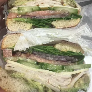 Turkey Deluxe on a Mediterranean bagel minus bacon.