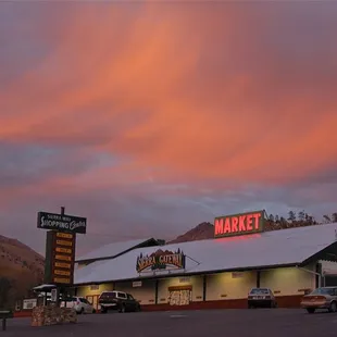 a sunset in the background